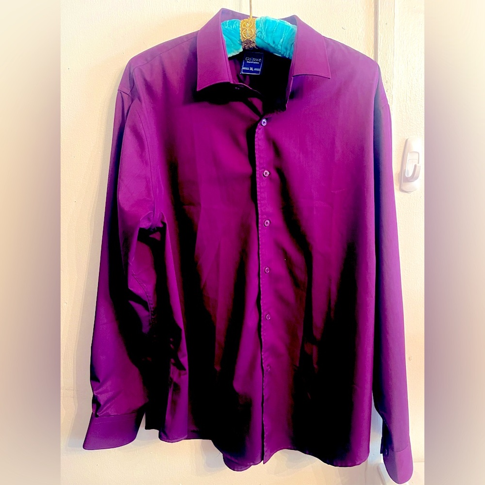Men’s Purple Collared Dress Shirt Long Sleeve Formal Button Up Gollnwe, Size XL